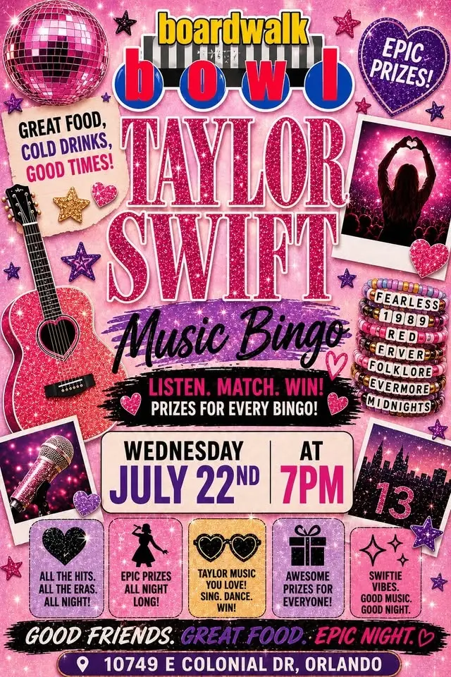 Taylor Swift Music Bingo @ Boardwalk Bowl Orlando