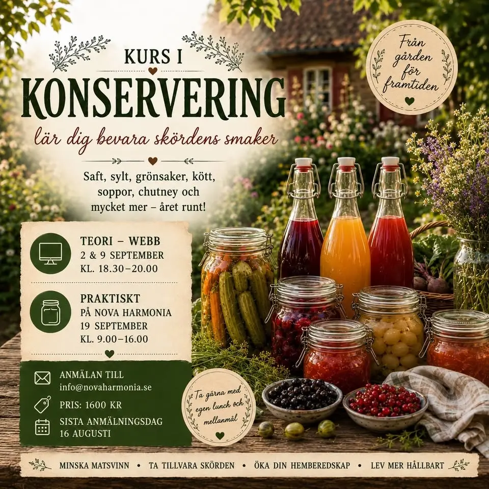 Kurs i konservering på Nova Harmonia 2 & 9 september webb 19 september Praktiskt med Lina Laurin