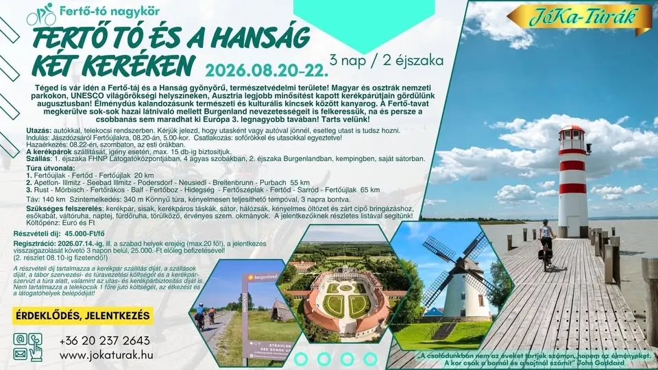 Fertő tó és a Hanság két keréken 2026.08.20-22. (FOGLALHATÓ)