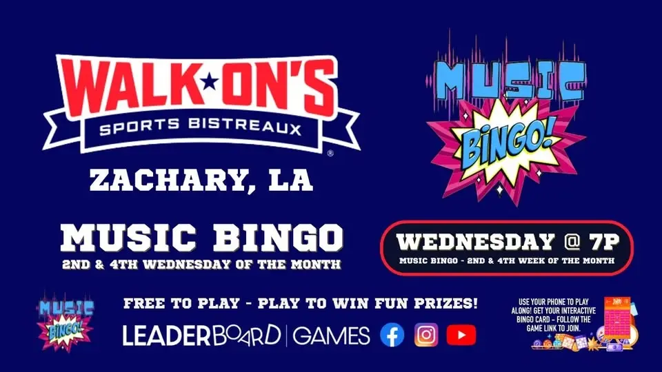 Music BINGO  | Walk-On's - Zachary LA - 2nd and 4th WEDNESDAY of Month @ 7p