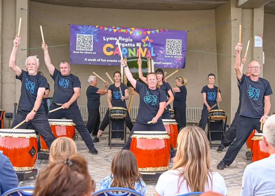 Tano Taiko Drummers performing in Lyme Regis