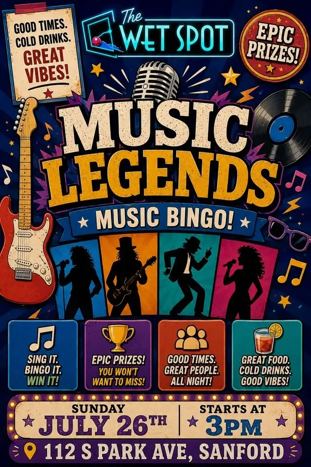 Music Legends Music Bingo @ The Wet Spot Sandford