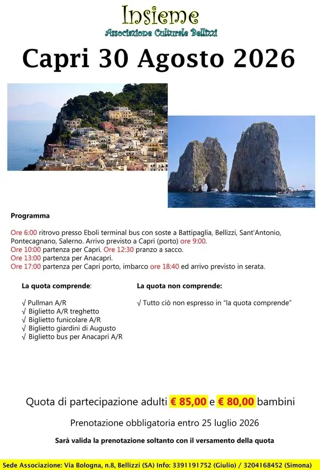 Gita Capri 30 Agosto 2026