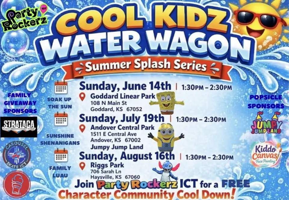 COOL KIDZ WATER WAGON- CHARACTER COMMUNITY COOL DOWN-Family Luau- Party Rockerz ICT