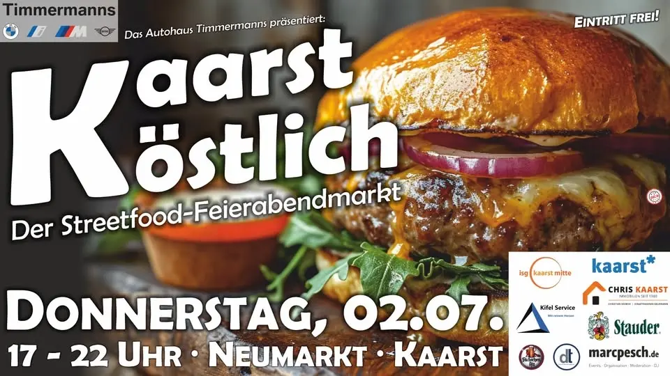 Kaarst köstlich - der Streetfood-Feierabendmarkt am 2. Juli