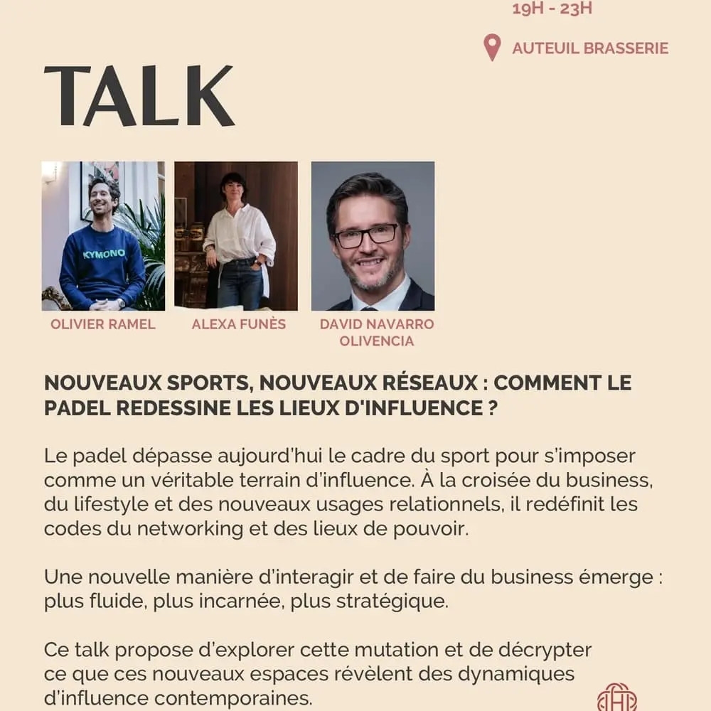 higHER Society - Talk Nouveaux sports, nouveaux réseaux : comment le padel redessine les lieux d'influence ?