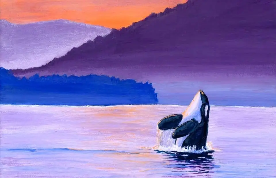 "Orca Sunset" In Person Paint Night Event Tuesday 7:00 p.m. at Tapster South Lake Union