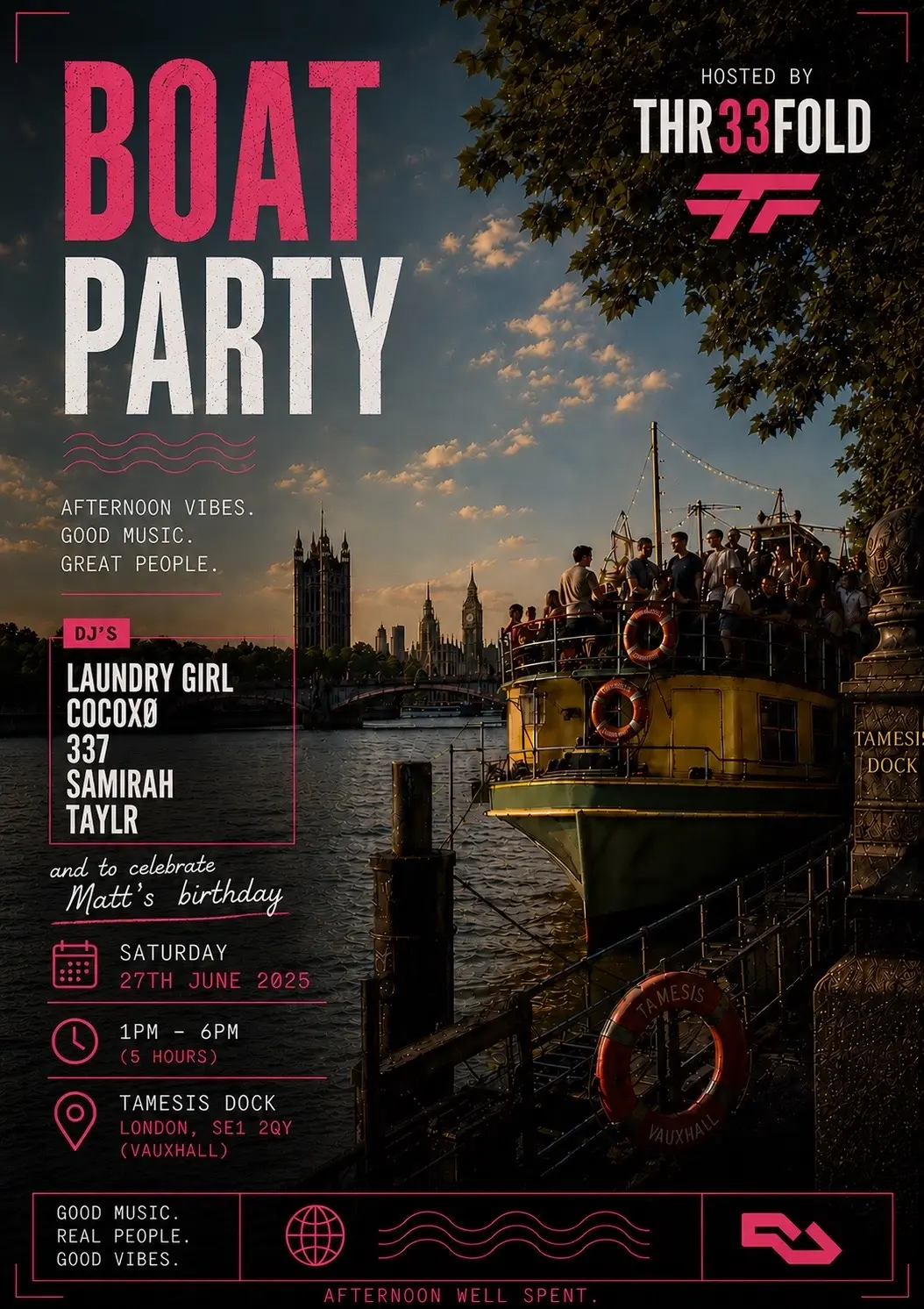 Thr33fold presents: Boat Party Day Special, House, Afro, Tech, Latin
