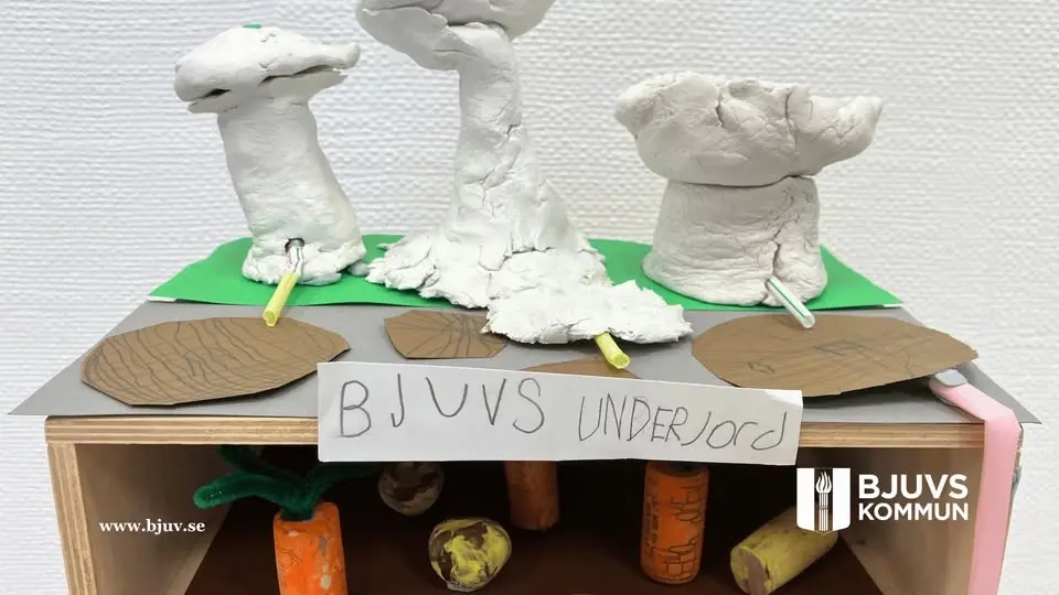 Fönsterutställning: Bjuvs underjord av barn på Vallmons förskola 