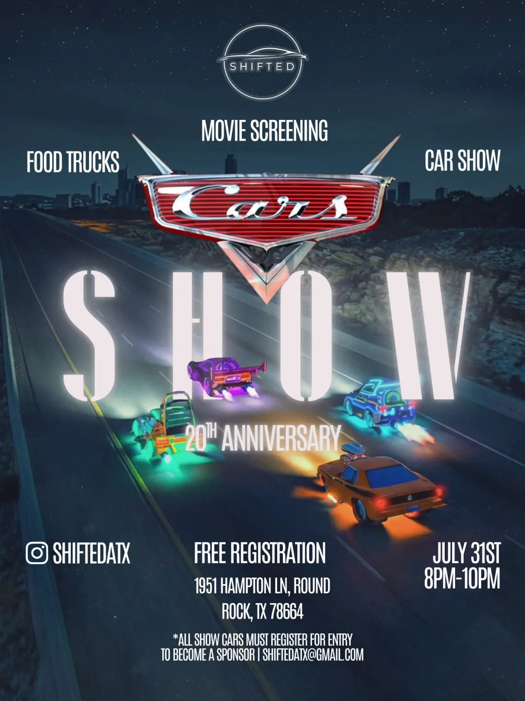Car show celebrating Pixar's 20th anniversary of the movie "Cars" - ShiftedATX