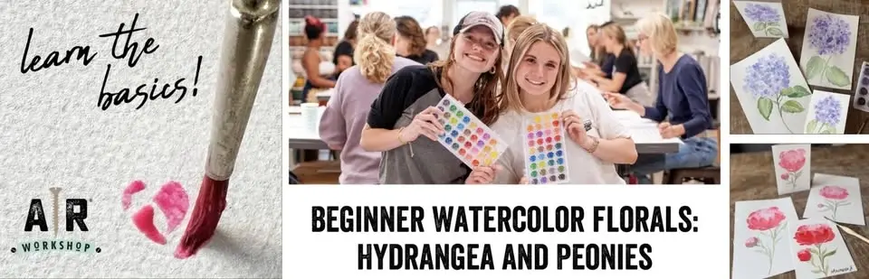 Beginner Watercolor Wreaths: Hydrangeas & Peonies | AR Workshop