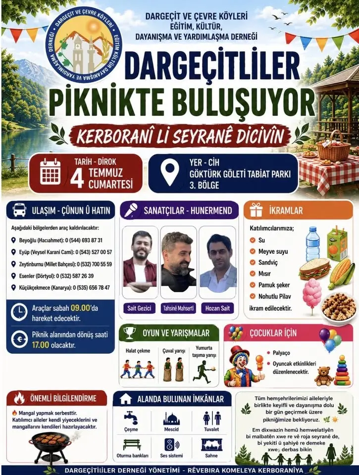 DARGEÇİTLİLER PİKNİKTE BULUŞUYOR KERBORANÎ LI SEYRANÊ DICIVÎN