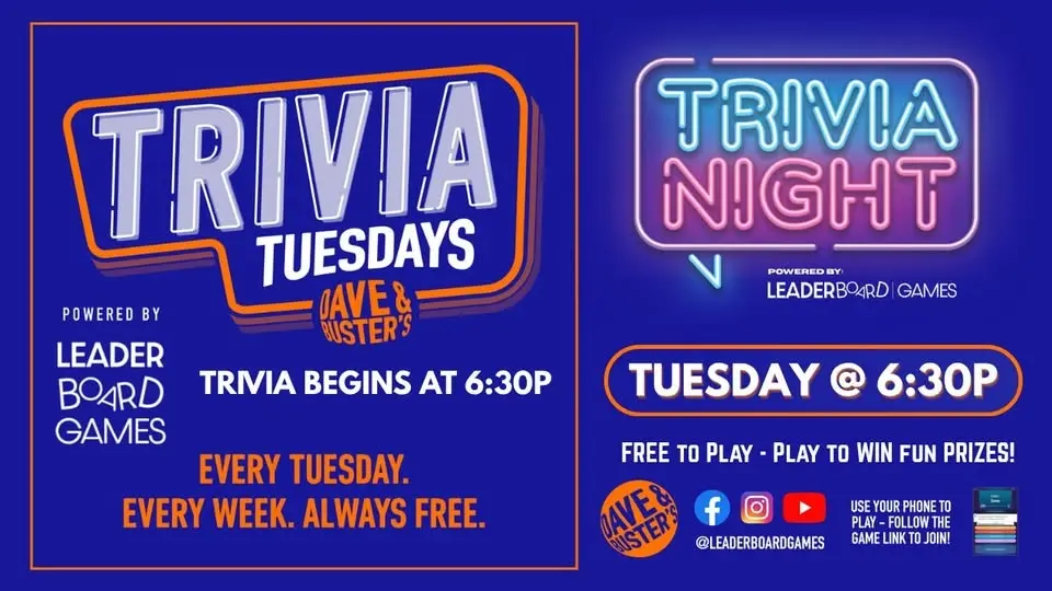 Trivia Night | Dave & Buster's - Roseville CA - TUE 630p @LeaderboardGames