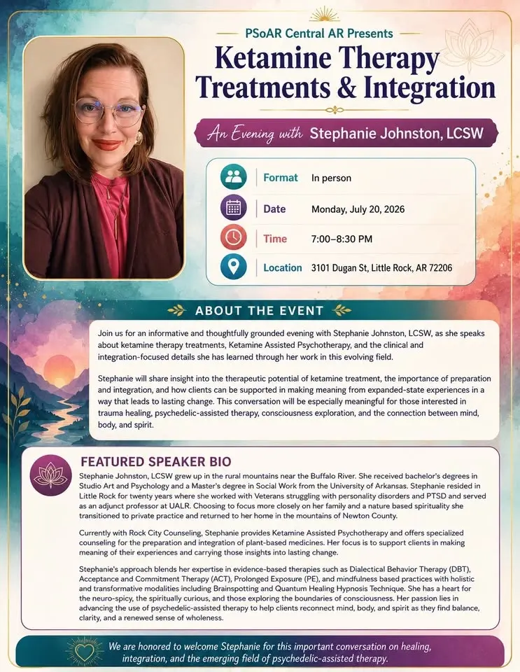 PSoAR Central AR — Stephanie Johnston, LCSW — Ketamine Assisted Psychotherapy