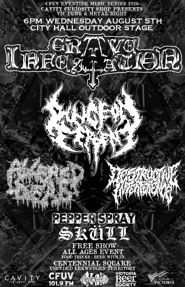FREE OUTDOOR PUNK & METAL SHOW @ CITY HALL!! DUNGEON SERPENT, GRAVE INFESTATION & MORE! CFUV+ CAVITY