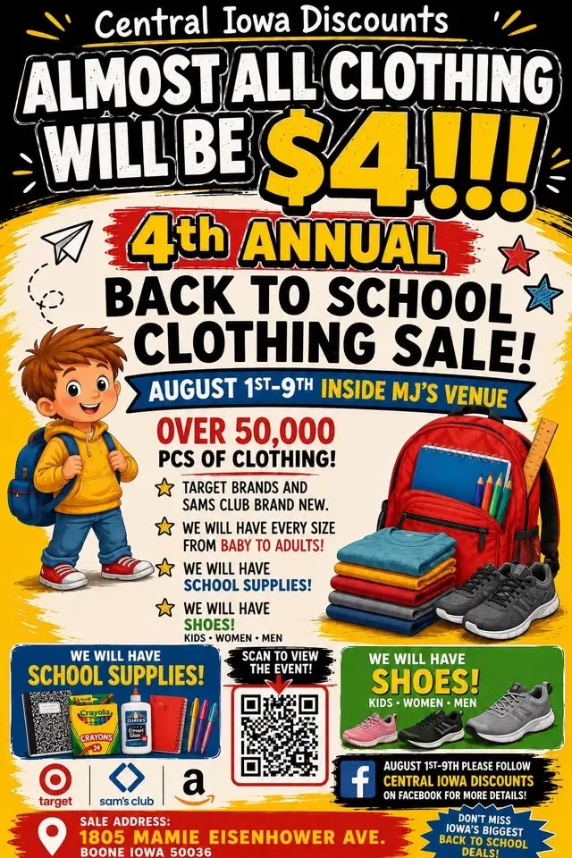 4th ANNUAL BACK TO SCHOOL HUGE CLOTHING/SHOE SALE!