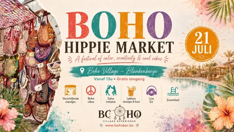 BOHO HIPPIE MARKET - Verschillende kraampjes, Salsa Initiatie, Food, Zwembad & meer !