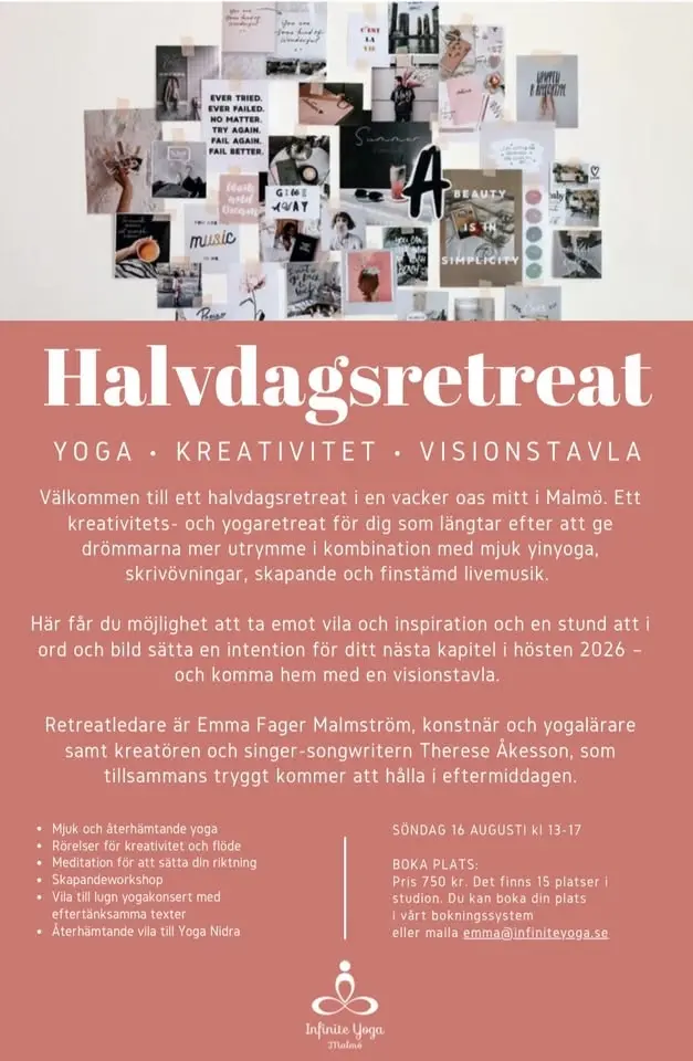 Kreativt halvdagsretreat med yoga, livemusik & skapande av visionstavla