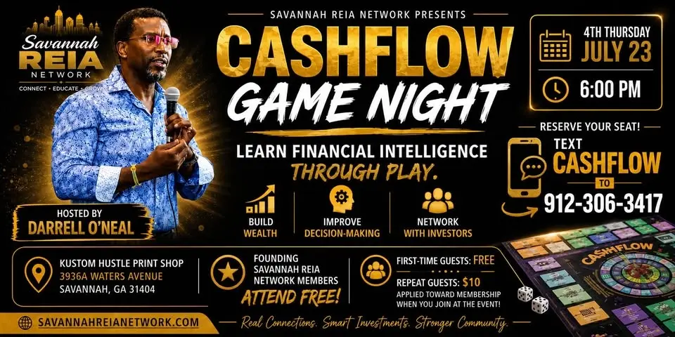 Savannah REIA Network presents Cashflow Game Night. 