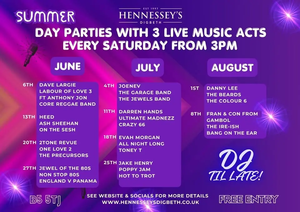SUMMER SATURDAYS - DAY PARTIES @ HENNESSEYS BIRMINGHAM