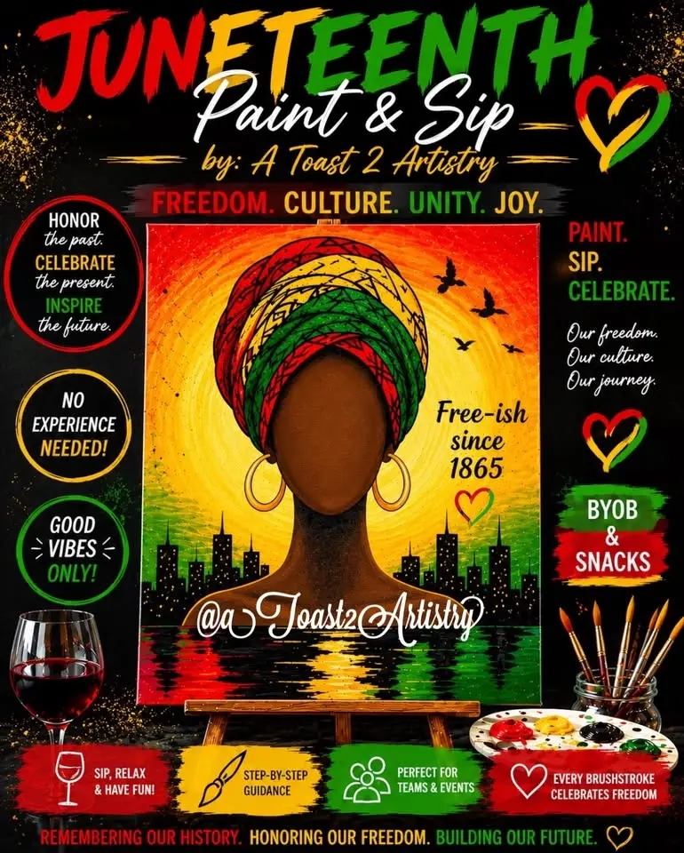 Celebrating Juneteenth Paint & Sip on June 20th!ππ¨π₯