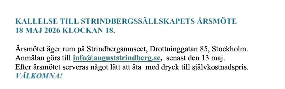 Strindbergssällskapets årsmöte 2026