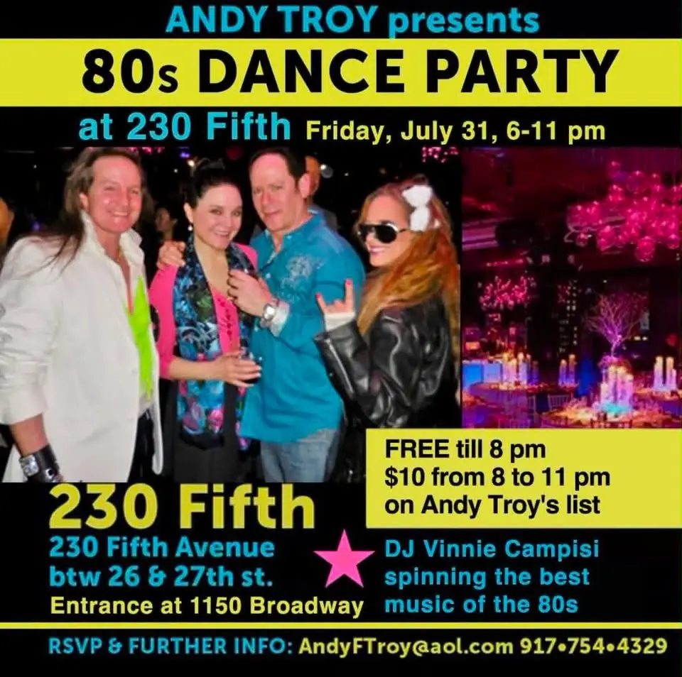 80s Dance Party at 230 Fifth, Free Admission til 8 PM!