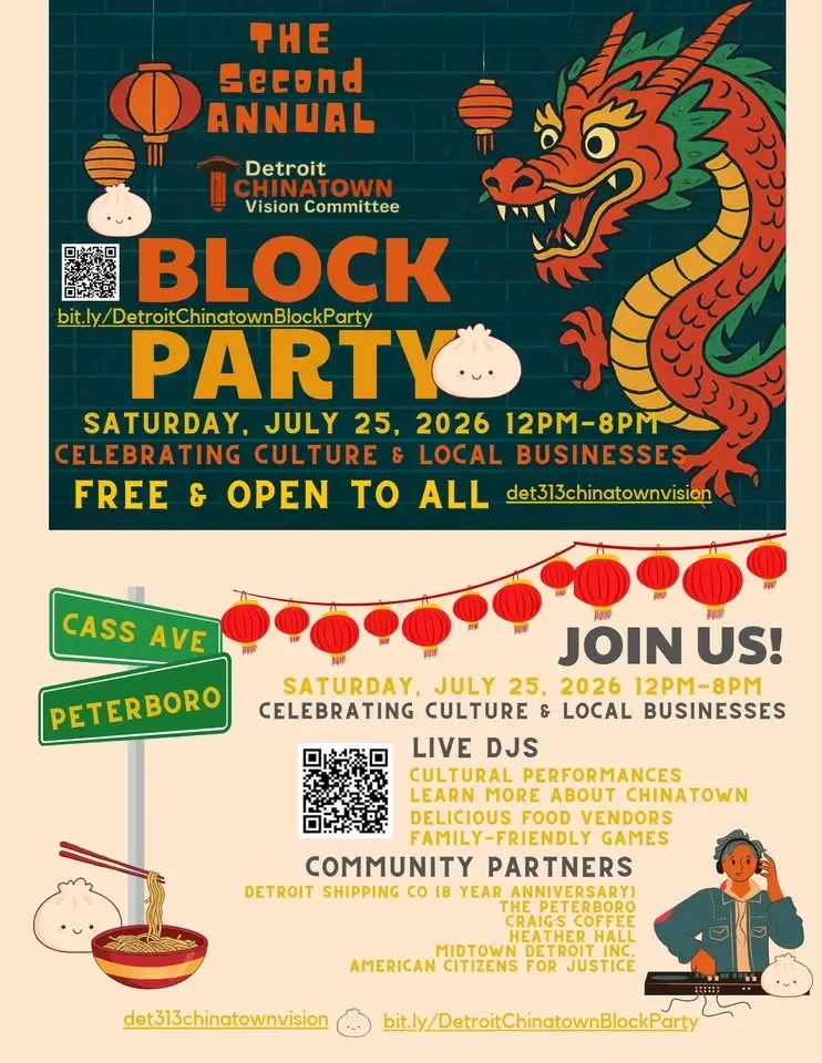 2nd Annual Detroit Chinatown Block Party (SAT. July 25, 2026, 12-8pm) at Peterboro + Cass