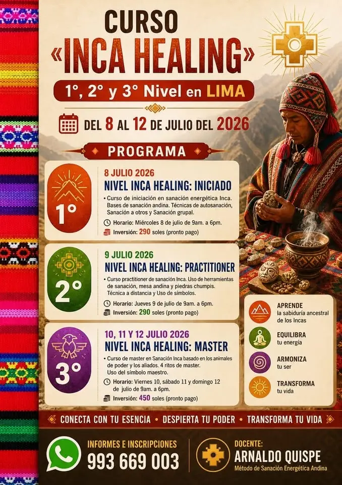 Curso completo de INCA HEALING - Lima, julio 2026