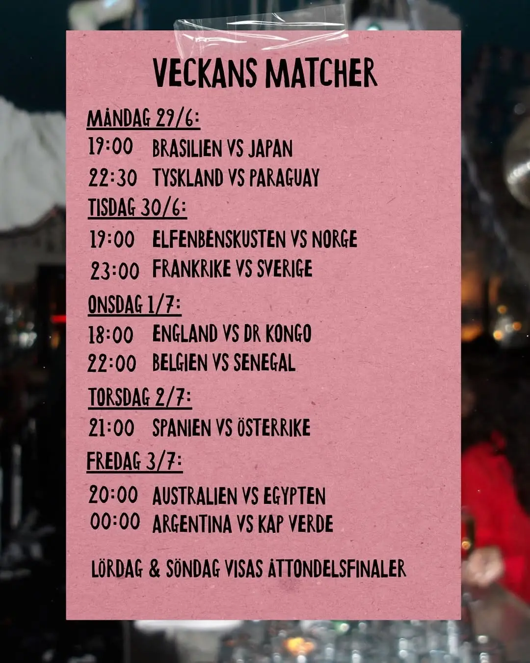 Veckans Matcher – Lördag & Söndag: Åttondelsfinaler