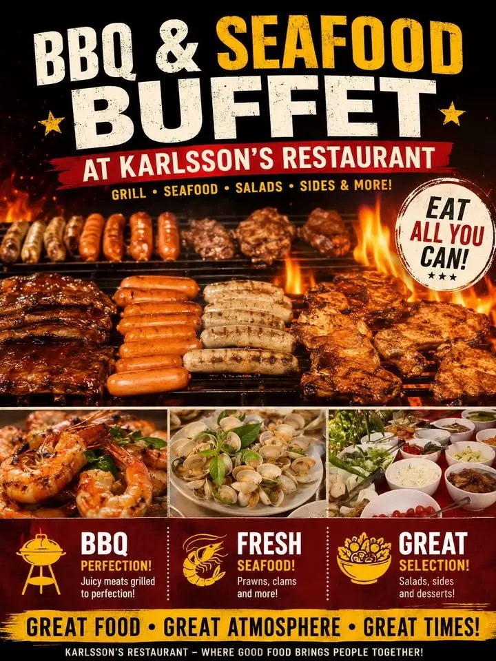 FRIDAY @18:45 ALL YOU CAN EAT BBQ AND SEAFOOD BUFFET 499 Baht