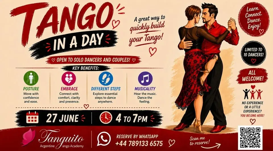 TANGO IN A DAY: 3H accelerated tango course for beginners - LIMITED TO 10 DANCERS