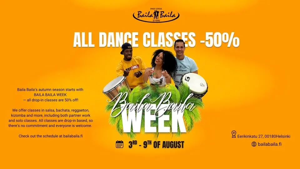 Baila Baila Week 3.-9.8.2026: All classes -50%!