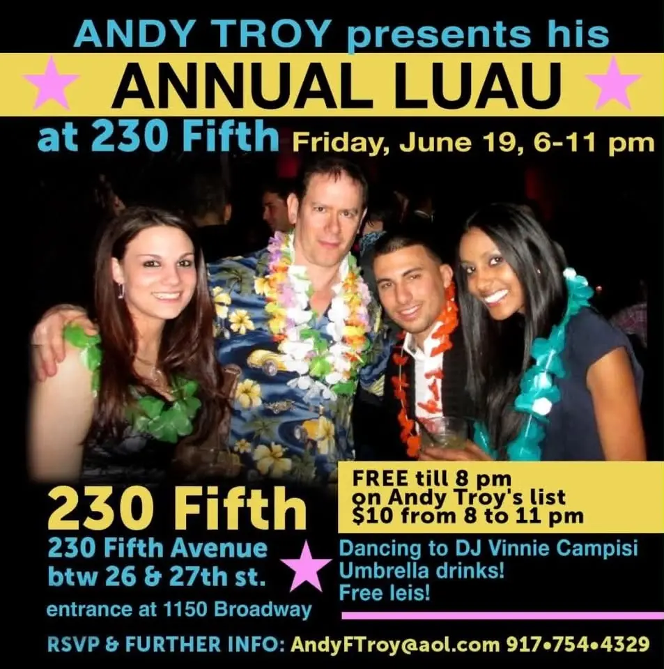 Our Annual Luau and Dance Party at 230 Fifth, Free till 8PM!
