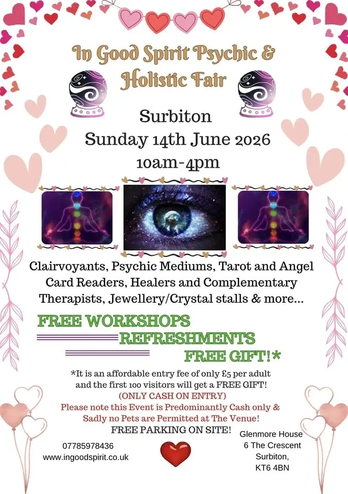 In Good Spirit Psychic & Holistic Fair! - Surbiton - Sunday 14th June 2026 🎁🔮
