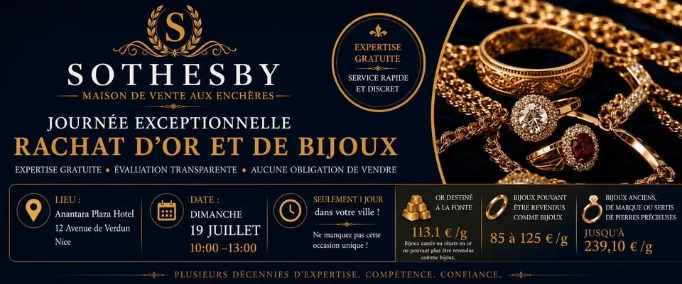 Journée de rachat d’or à Nice | Or 24K : 113,10 €/g • Bijoux : jusqu’à 239,10 €/g