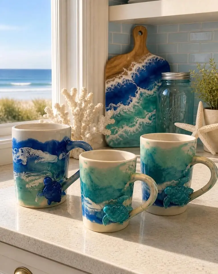 Ocean Resin Pour Sea Turtle Coffee Mug Workshop
