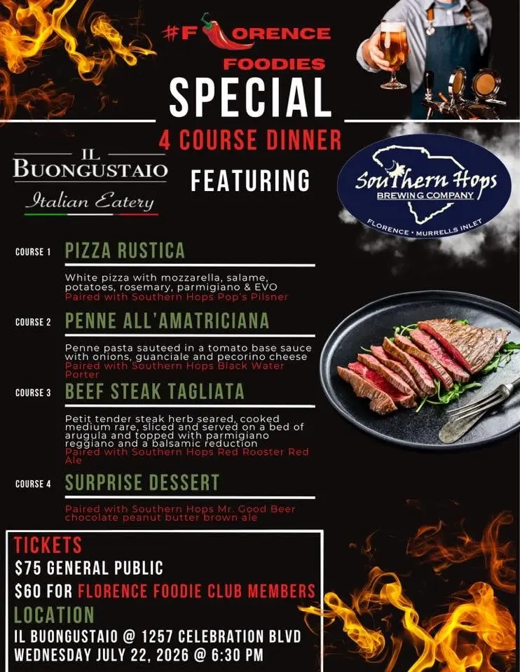 Florence Foodies collaboration dinner event featuring IL Buongustaio & Southern Hops