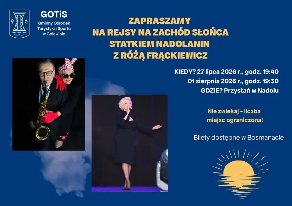 Rejs na zachód słońca statkiem Nadolanin z Różą Frąckiewicz