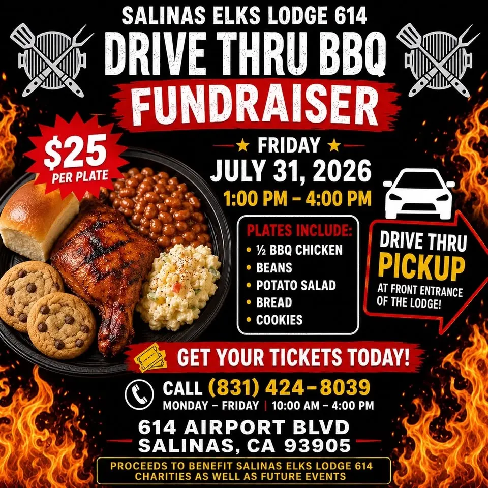 Salinas Elks Lodge 614 1/2 chicken BBQ FUNDRAISER