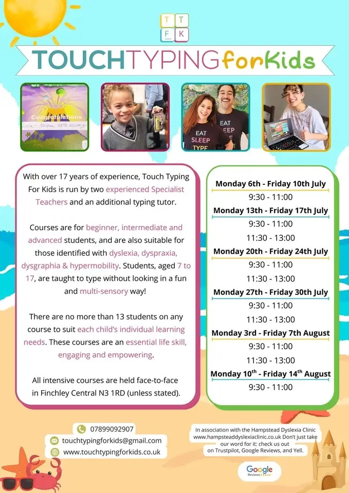 In Person Touch Typing for Kids Intensive Summer Course from 9:30am to 11am daily