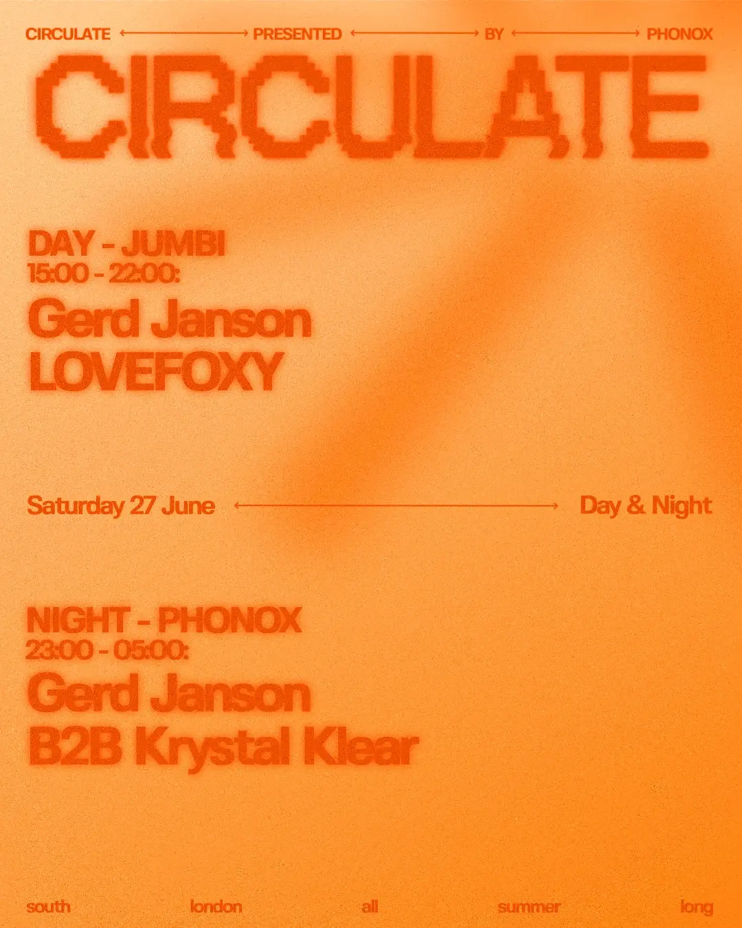 Jumbi Day Party: CIRCULATE with Gerd Janson, LOVEFOXY + Phonox afterparty