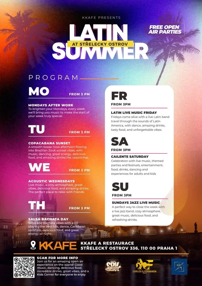 🎸  TUESDAYS COPACABANA ACOUSTIC SUNSET — FREE OPEN AIR LIVE MUSIC AT STŘELECKÝ OSTROV! 🌅🌴
