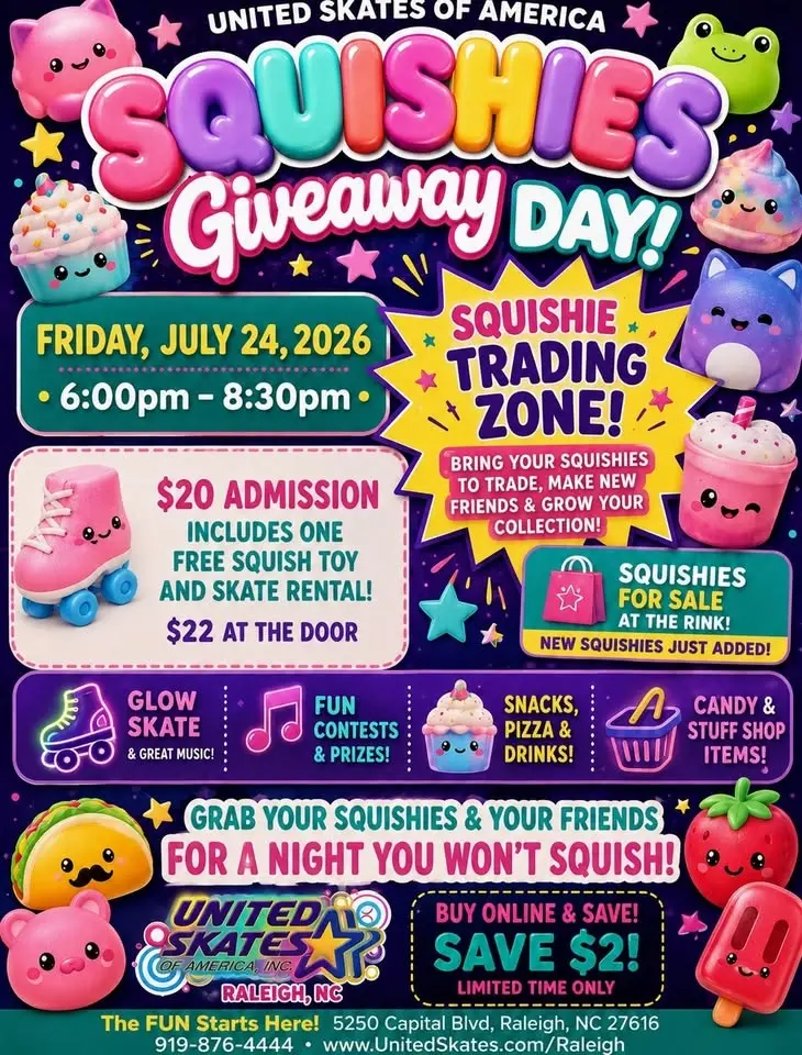 💖✨ SQUISHIES GIVEAWAY DAY at United Skates Raleigh! ✨💖