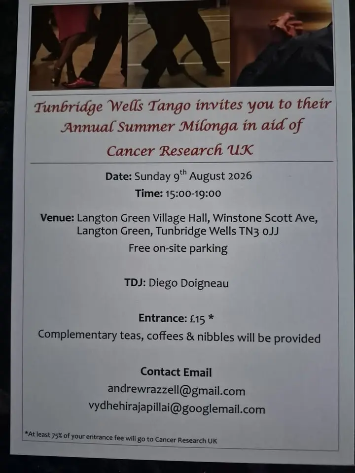 Tunbridge Wells Tango: Annual Summer Milonga in aid of Cancer Research UK