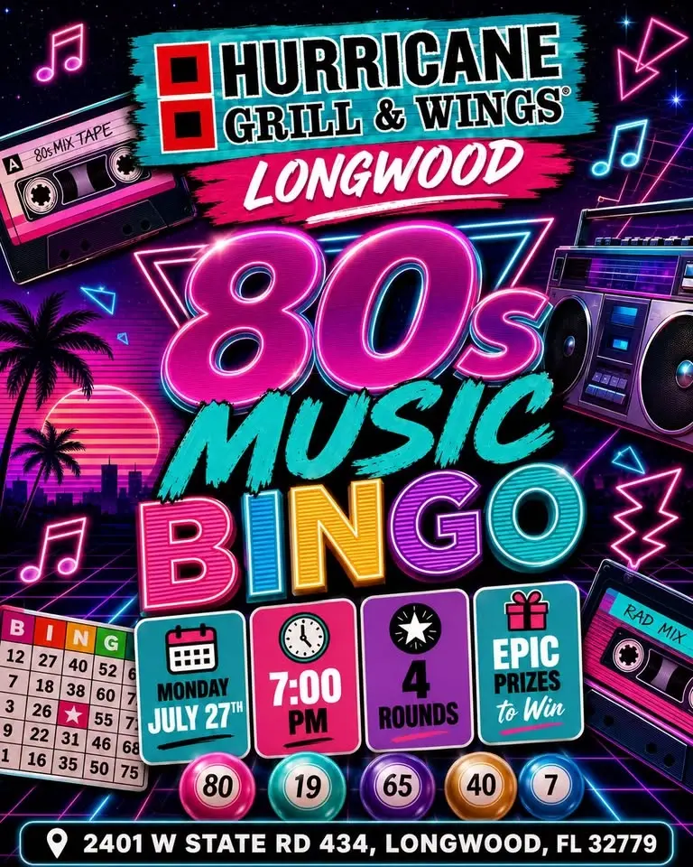 80s Music Bingo @ Hurricane Grill & Wings Longwood