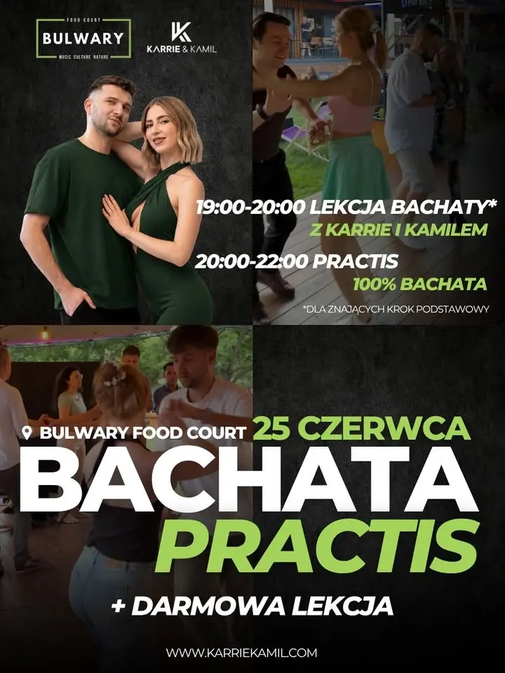 💃🕺 BACHATA PRACTIS + DARMOWA LEKCJA z Karrie i Kamilem w Bulwary Food Court! 🕺💃