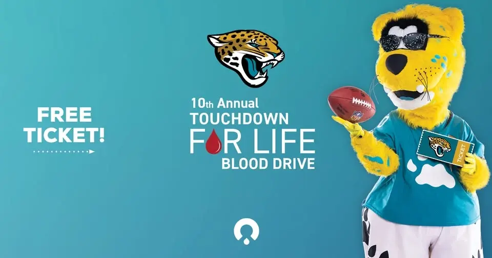 Free Home Game Ticket 🎟️ Jaguars 10th Annual Touchdown for Life Blood Drive