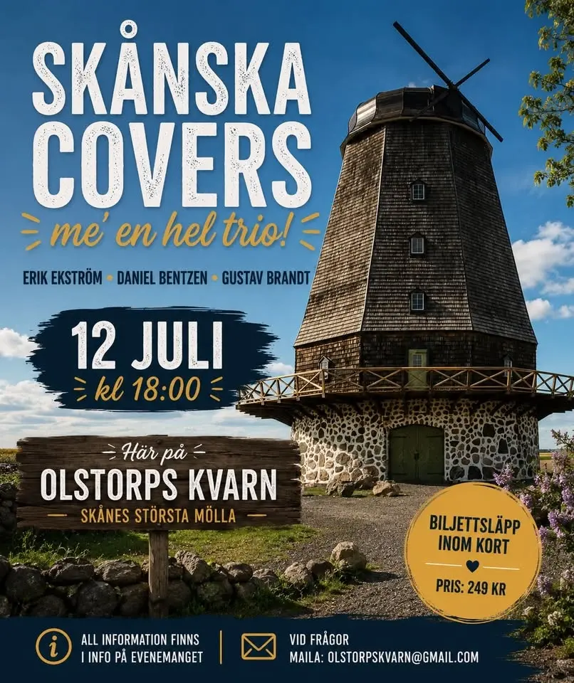 Erik Ekström, Daniel Bentzen och Gustav Brandt på scen tillsammans – en kväll med goa skånska covers