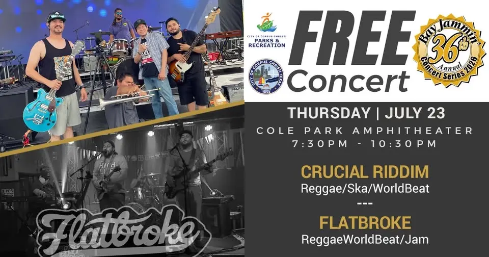 Bay Jammin Concert Series presents Flatbroke and special guests Crucial Riddim 07/23/26 Cole Park